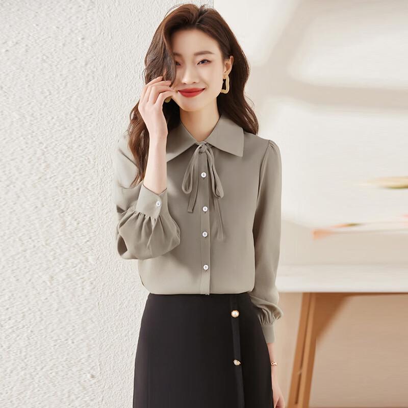 Elegant Women's Long-Sleeve Shirt with Bow Tie Detail