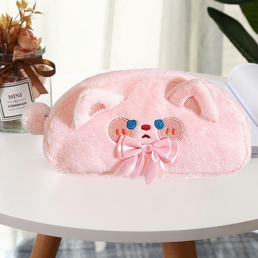 

Cartoon Plush Pencil Case Soft Cosmetic Pouch Creative Pen Bag Girls Gift зелений