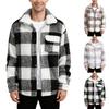 Flannel Shirt Jacket Men Plaid Button Down Teddy Winter Coats Lapel Oversized Warm Fuzzy Fleece Outwear With Pockets