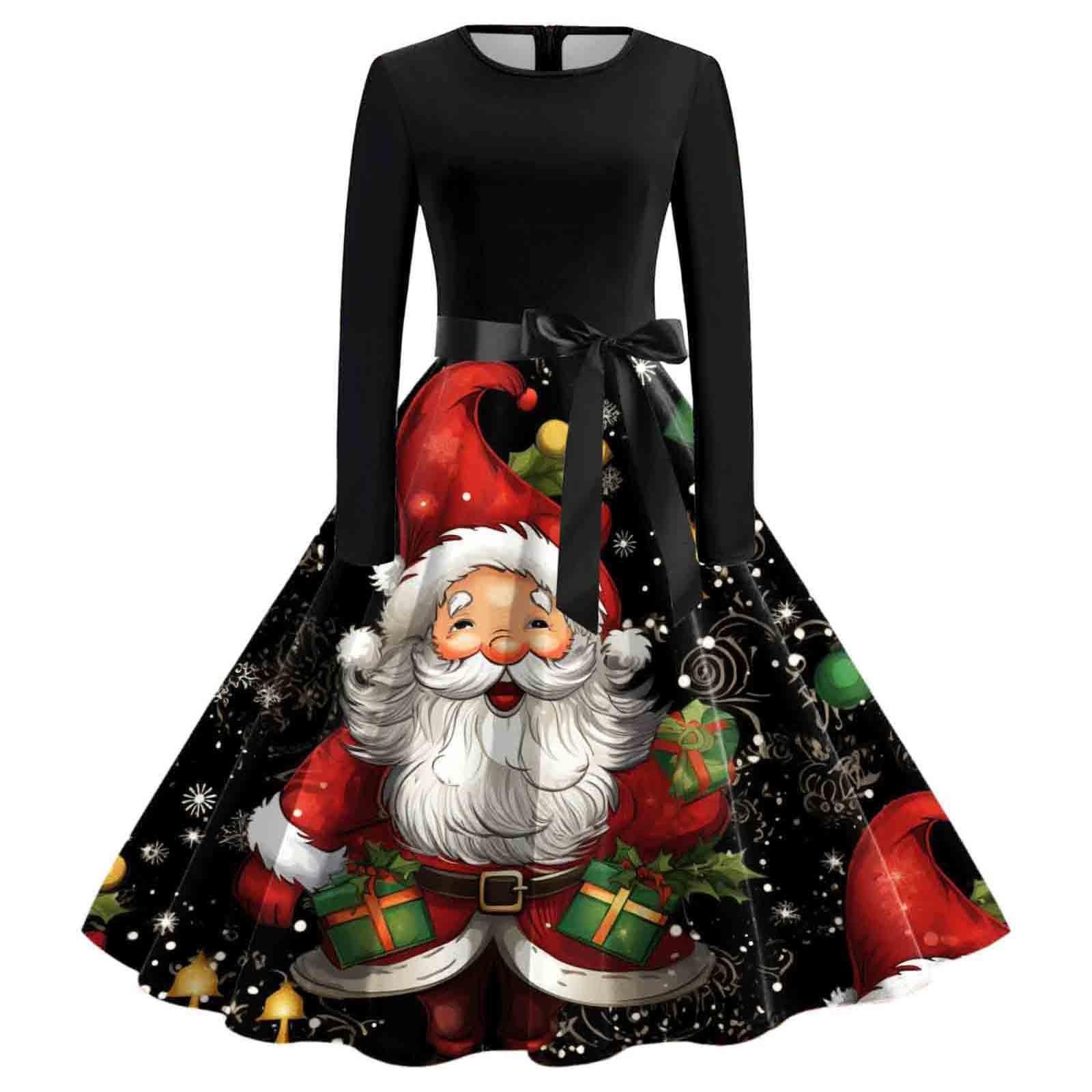 

Женские повседневные модные длинные платья с рождественским графическим принтом и длинными рукавами в винтажном стиле XL арбуз красный