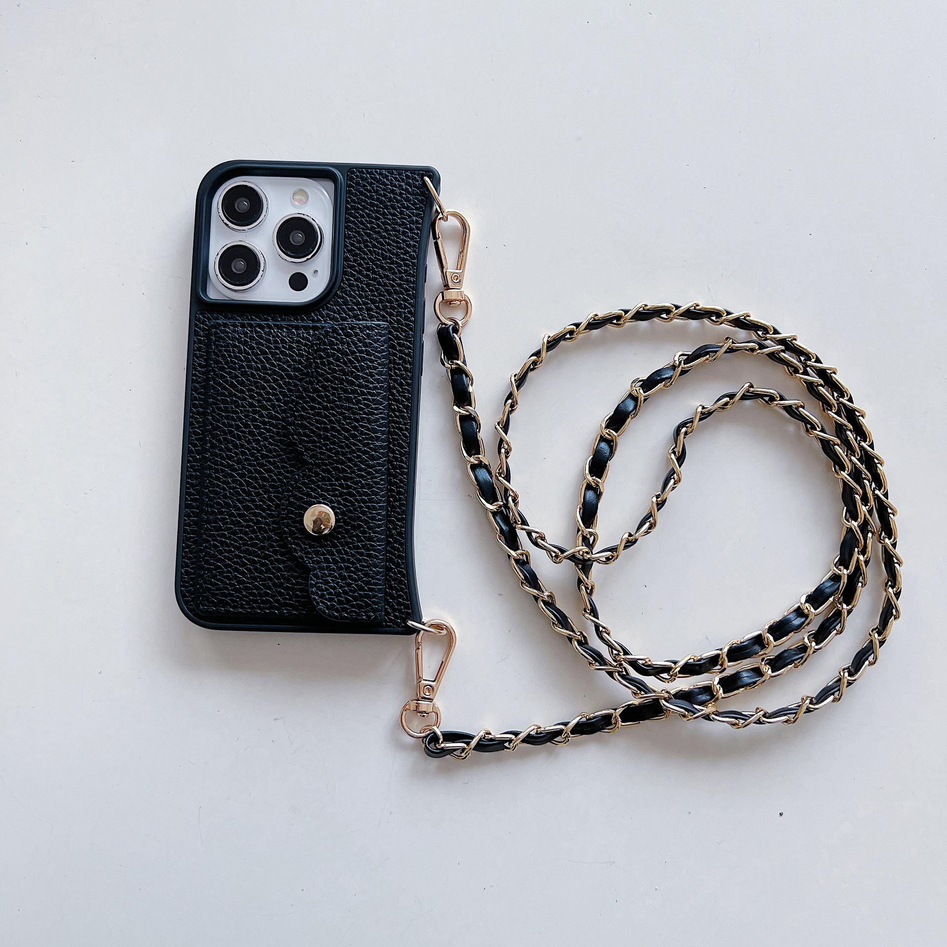 

Чехол-ремешок через плечо для iPhone 15/16 Pro Max с отделением для карт и защитой от падений из кожи iPhone 16