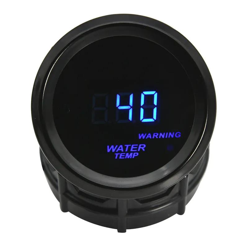 52mm Wassertemperaturanzeige Blaue LED-Beleuchtung mit 16mm-40mm Anschlussrohr-Adapter Schwarz/Blau mit Wassertemperatur 1/8NPT Sensor