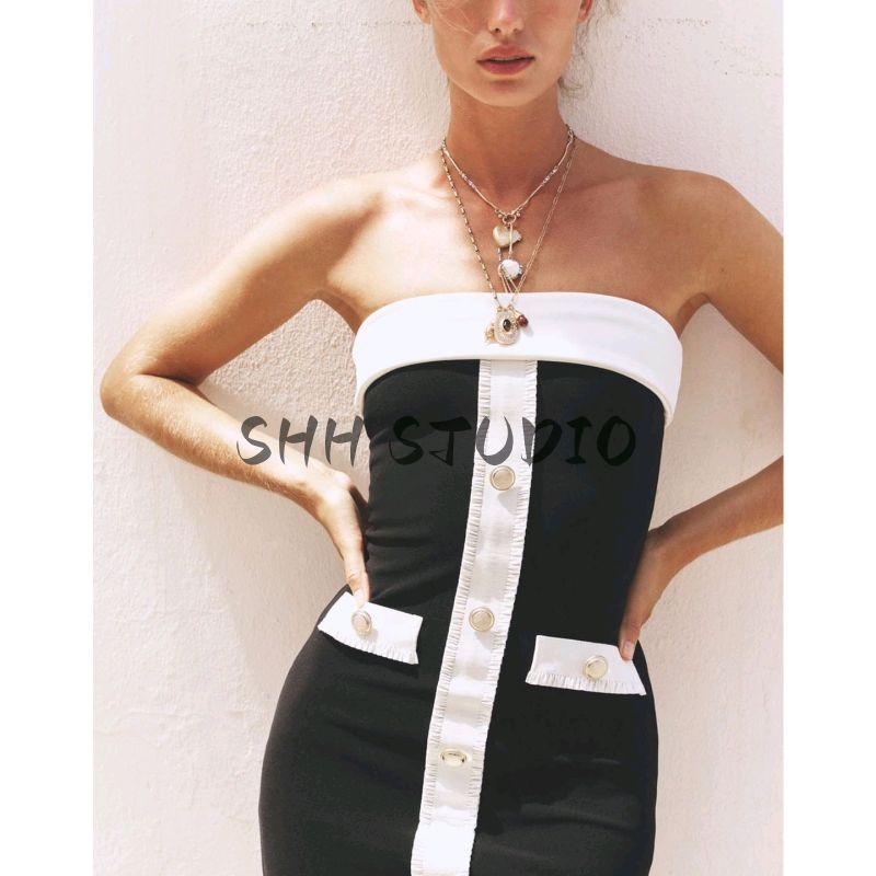 Autumn New Women's Clothing Classic Style Contrast Color Shaping Stretch Tube Top Straight-leg off-Shoulder Dress 5584126
