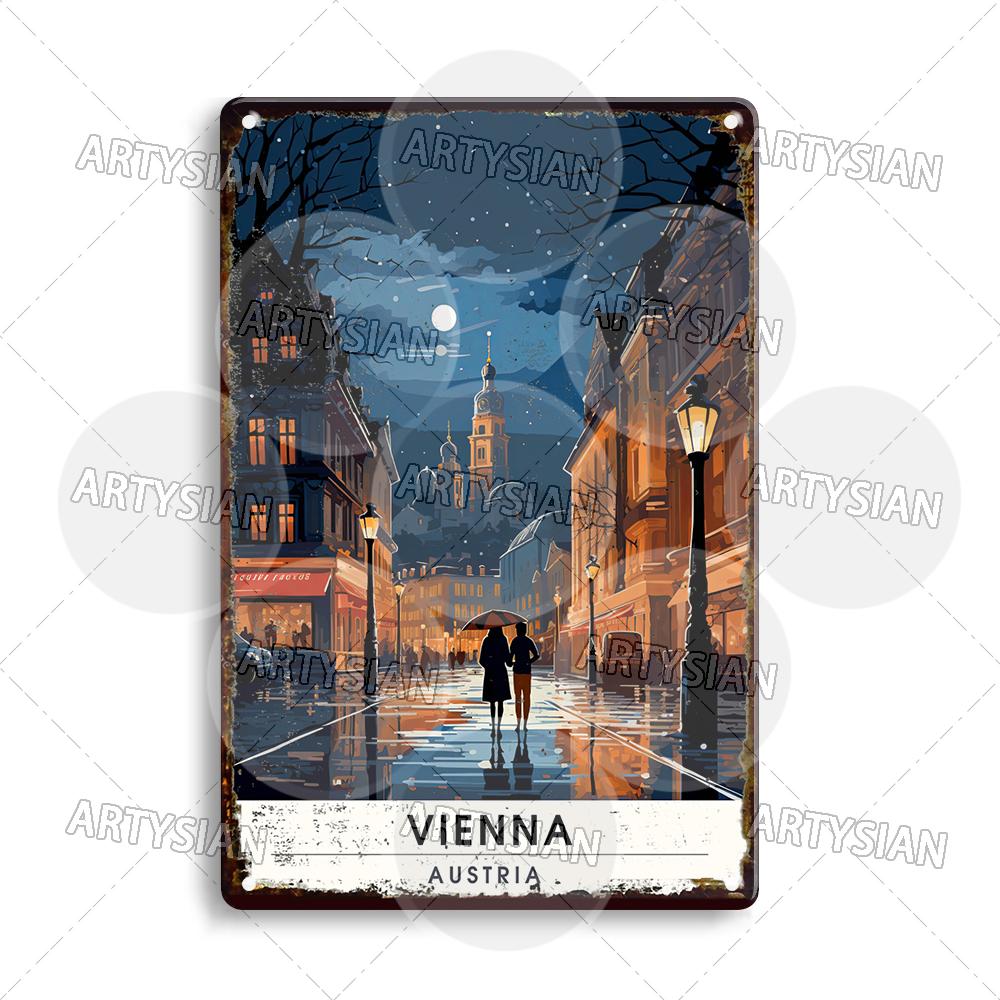 European Austria Germany Travel Cityscape Metal Sign Munich Vienna Berlin Cologne Salzburg Metal Plaque