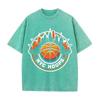 Vintage Washed Green Tshirt NYC Hoops New York Basketball Skyline Print Loose Short Sleeve Sports Casual