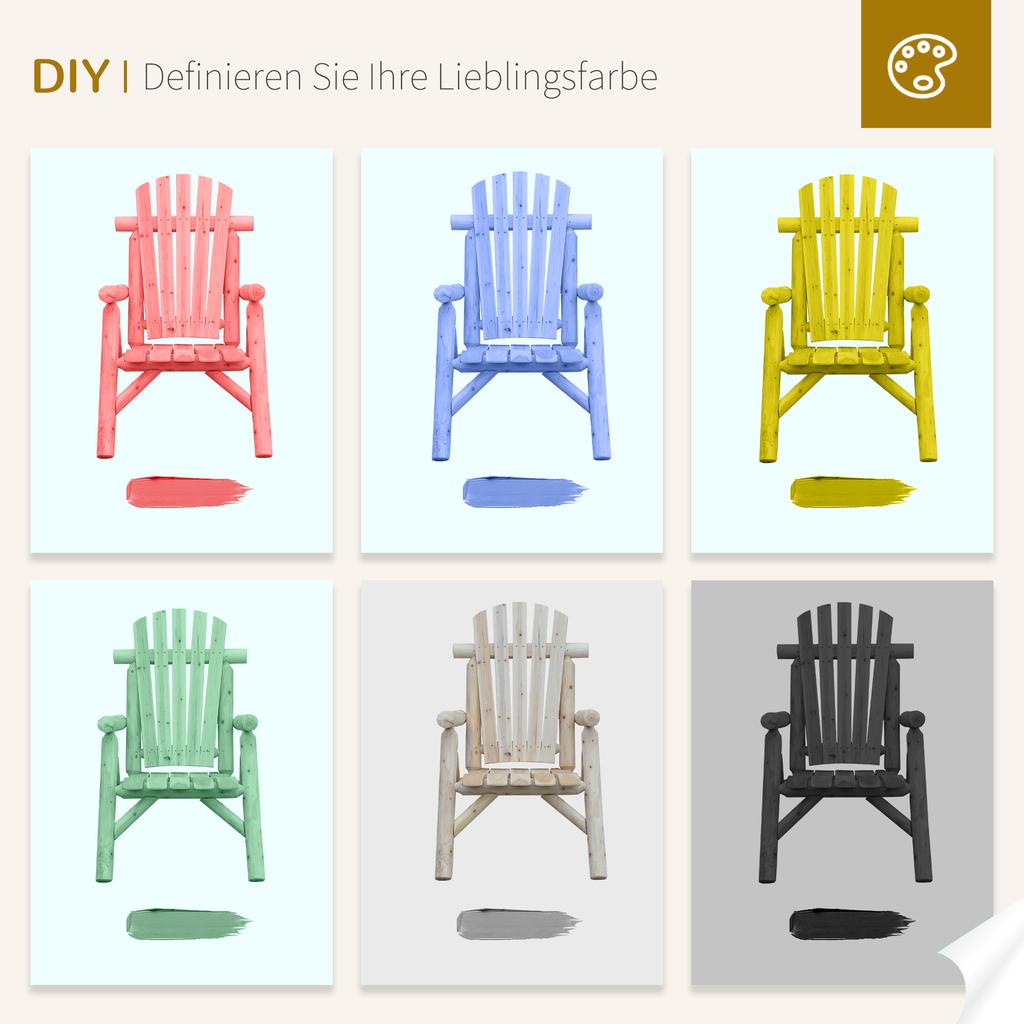 Outdoor Classic Wooden Adirondack Deck Outdoor Patio Lounge Chair with Ergonomic Design Fir Wood Frame, Natural Wood