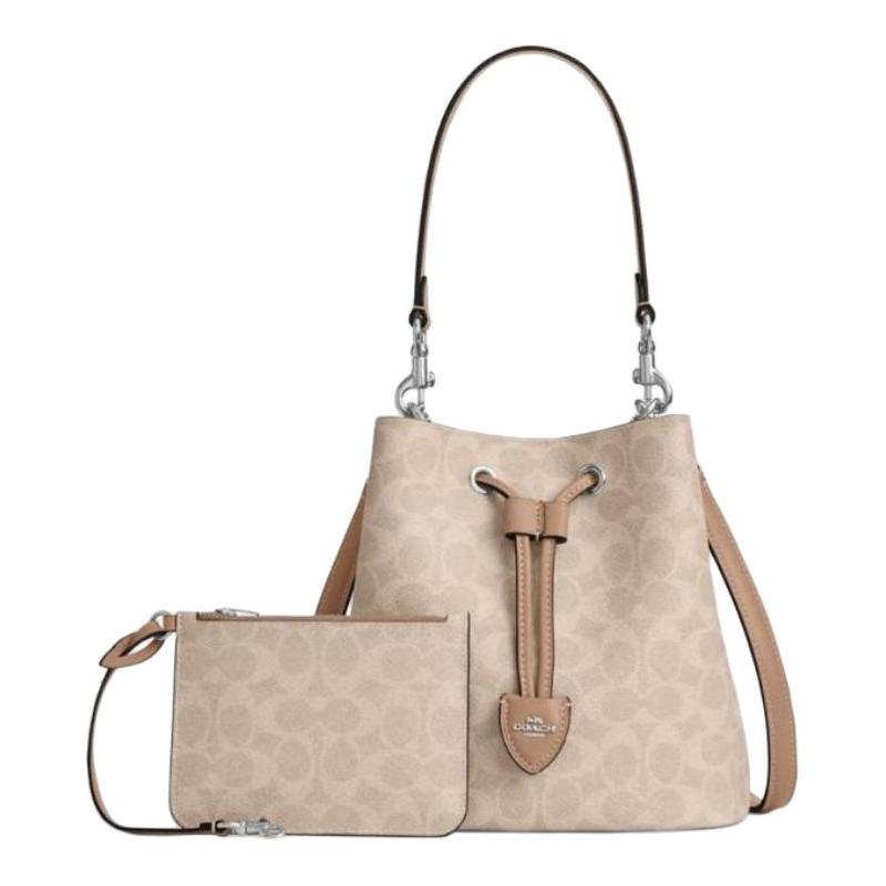 Coach Rowan 22 Bucket Bag Signature Canvas Women Drawstring Handbag With Detachable Pouch Shoulder Crossbody Fashion Gift CBH07-SVPWH