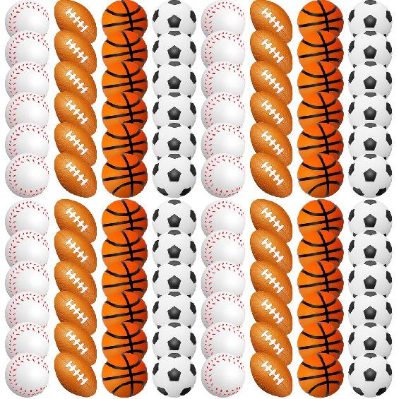 120 Pieces Sports Stress Balls Mini Foam Soccer Ball, Basketball, Football, Baseball Stress Balls for Anxiety Relief Sports Themed Birthday Party