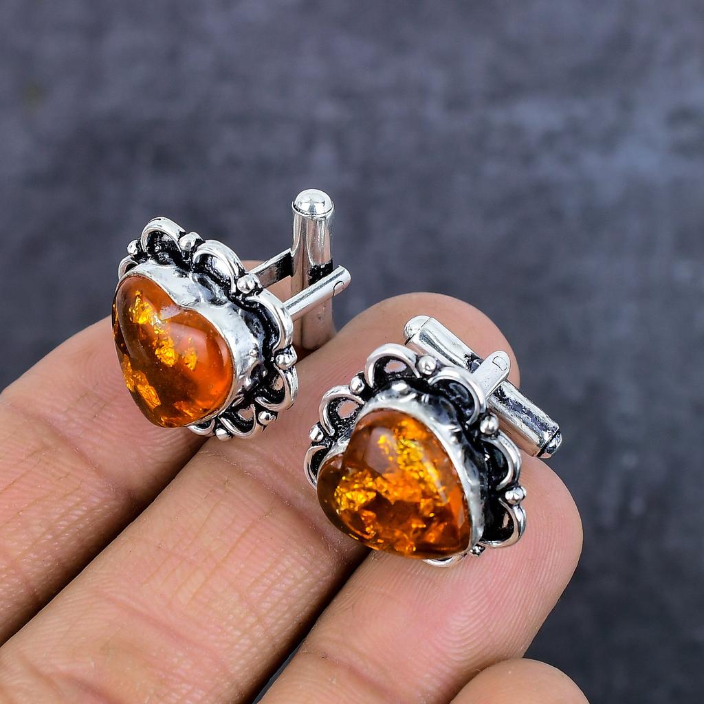 Baltic Amber Gemstone Handmade 925 Sterling Silver Cufflinks ET-4569