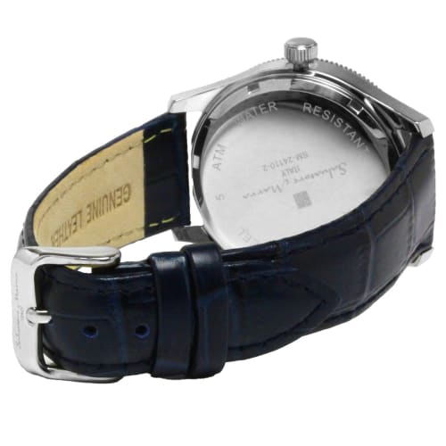 Salvatore Marra Men's Limited Edition Silver/Blue Watch, Moon Phase, Multi-Calendar, 5 ATM Water Resistance, Leather Strap, for Business and Formal We