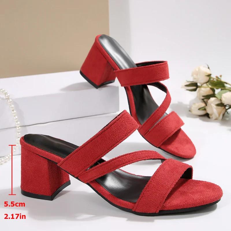 Summer Strap Party Office Red Lady Sandals Casual Women Sandals High Square Heels Peep Toe Shoes for Women Sandalias De Mujer