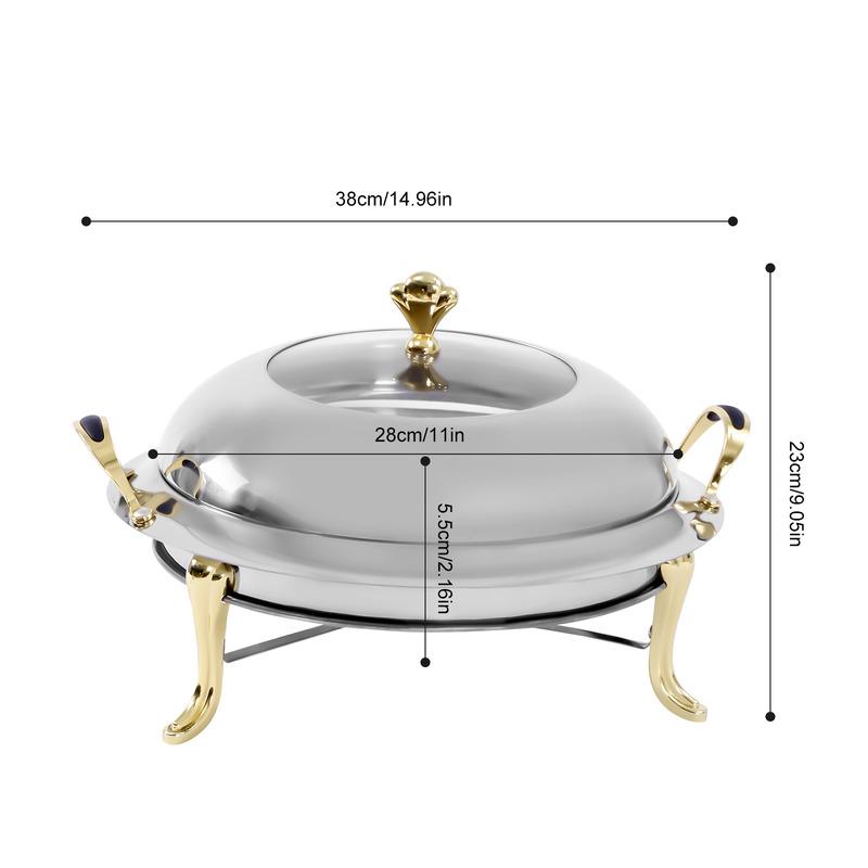 

Dish Stainless Steel Cooking Round Buffet Warmer Tray Durable Frame with Lid Fuel Holder Cookware Set золотой