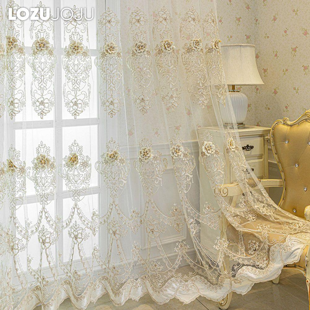 1vnt LOZUJOJU Europos stiliaus prabangus trimatis siuvinėjimas permatomas tiulis permatomas užuolaidos svetainės miegamojo langų dekoravimui namų dekoras
