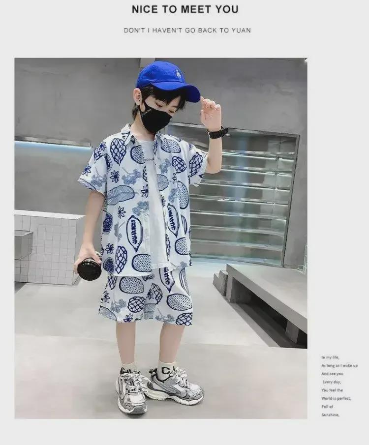 Boys' Summer 2023 Stylish Short-Sleeve Shirt and Suit Set - Trendy Cool Children's Clothing