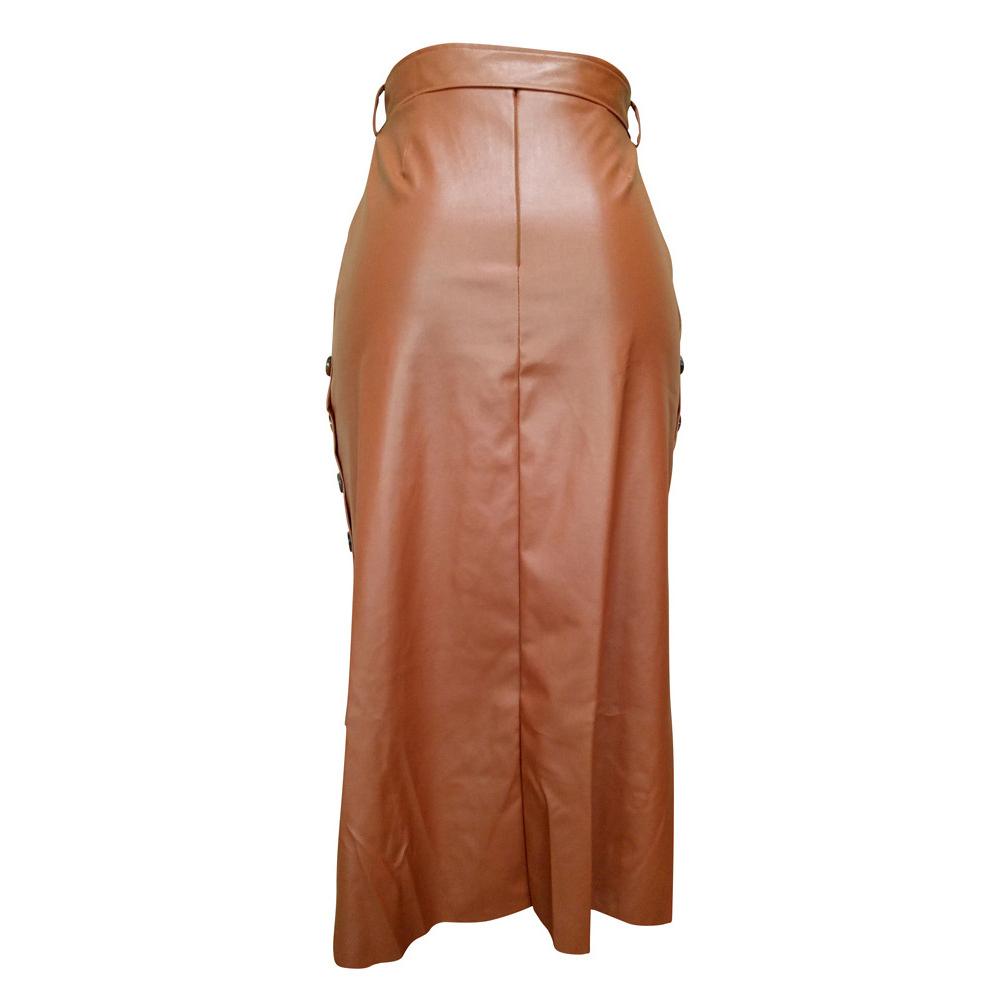 Women Fashion Pu Leather Midi Skirt Slim High Waist Package Hip Skirts
