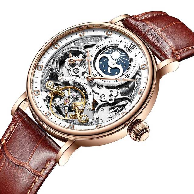 KINYUED JK055 Fashion Leather Band Waterproof Automatic Watch Relojes Automatico Wristwatch Luxury Mechanical Watch KINYUED JK055
