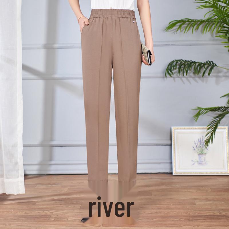 

Mom s Summer Thin High-Waisted Elastic Pants - Casual Straight-Leg for Middle-Aged and Elderly Women 5XL кофейный
