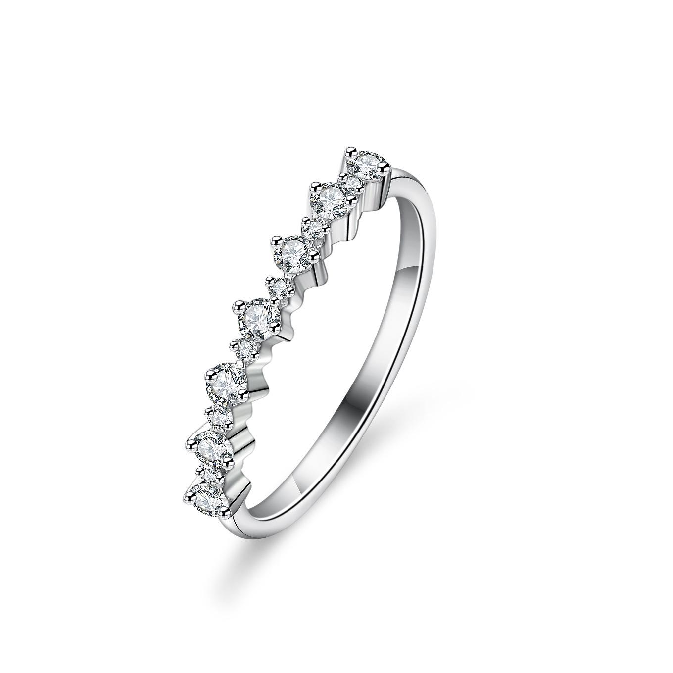 S925 Sterling Silver Zircon Seven-Star Band Ring for Women - Simple Light Luxury Design Size 7