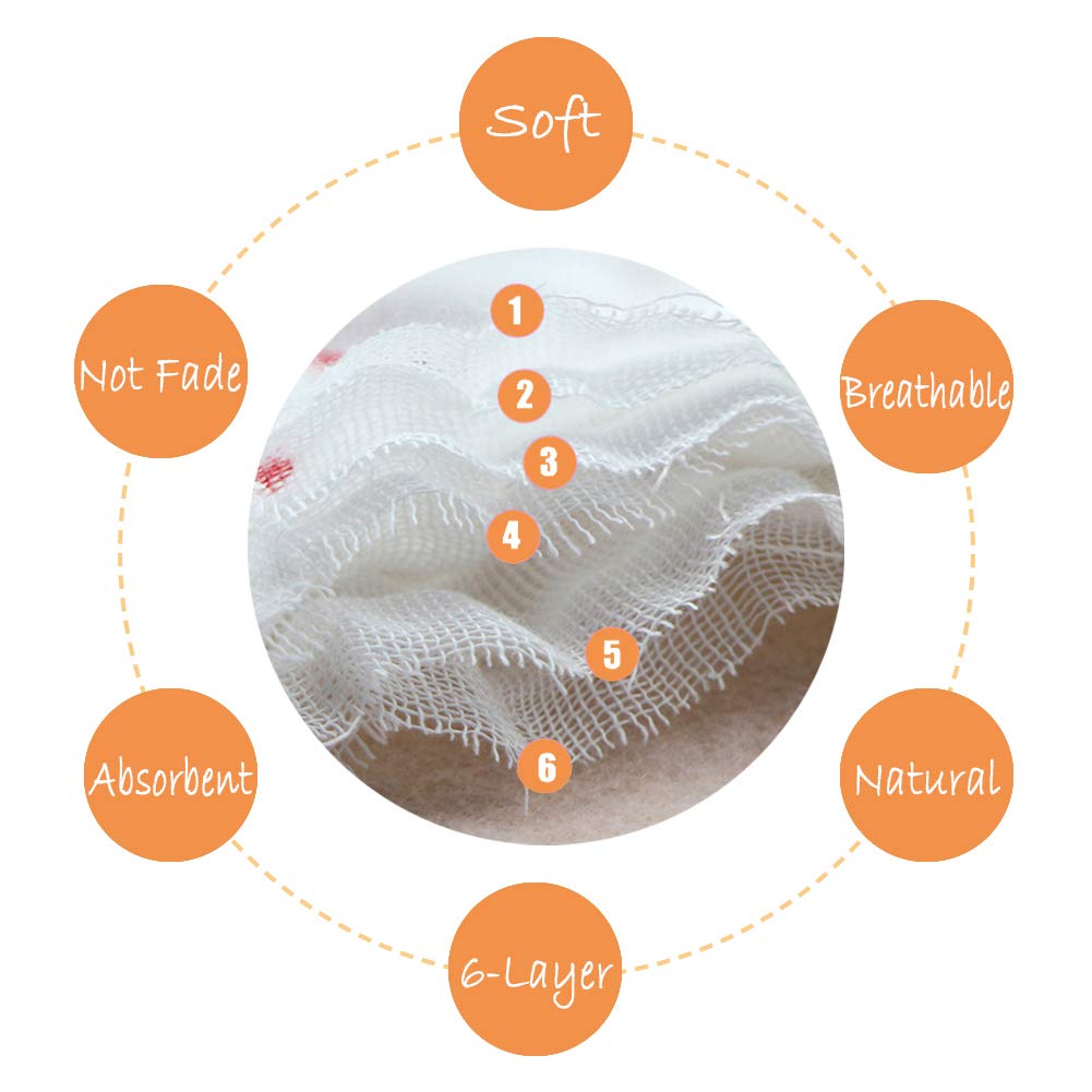 Set prosop de pânză pentru bebeluși bumbac 6 straturi prosop pentru bebeluși 30 x 30 cm Prosop reutilizabil perfect pentru persoanele cu piele sensibilă și bebeluși (6 bucăți) 100%