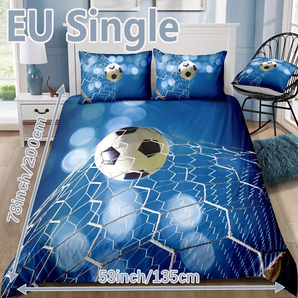 3pcs Soccer-Themed Duvet Cover Set - Breathable, Soft Polyester With Zip Closure - Includes 1 Duvet Cover & 2 Pillowcases