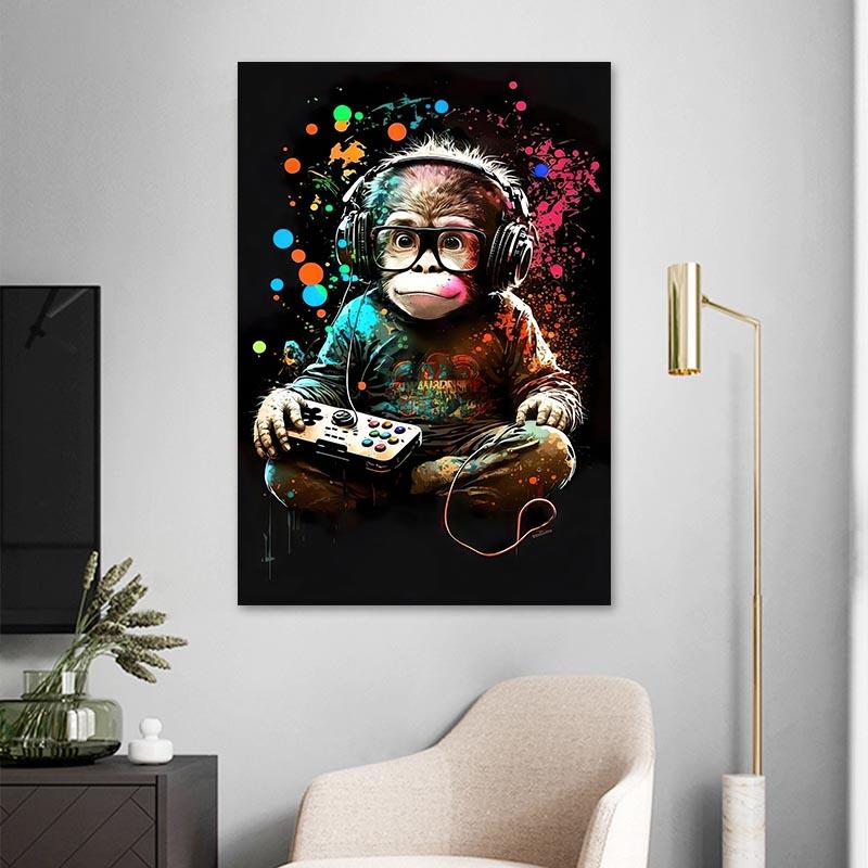 Watercolor Cool Monkey Headphone Dj Music Poster And Print Canvas Painting Animal Wall Art Pictures for Living Room Home Decor