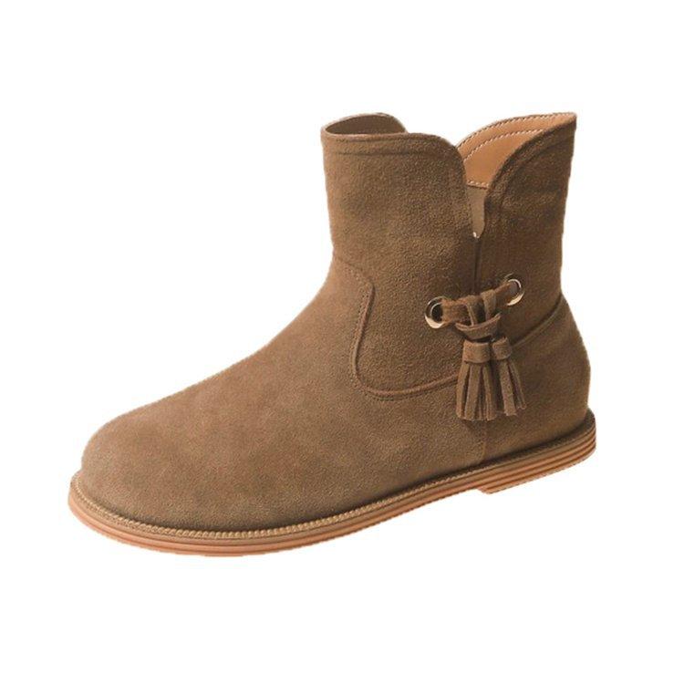 Autumn Winter Short-tube Women Tassel Ankle Boots Outdoor Slip-on Non-slip Casual Boots Women's Shoes Fashion Flat Femmes Boots