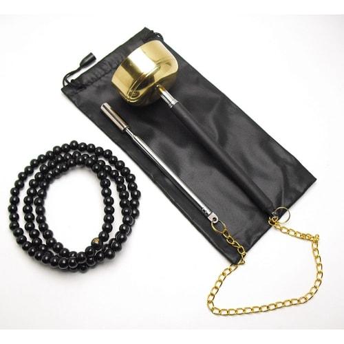 RISACCA Buddhist Handheld Orin, Ebony, 108-Bead Prayer Beads, Storage Bag / Equinox, Grave Visit, Pilgrimage, Purification, Extendable Bell (Handheld