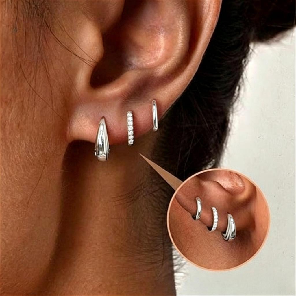 6Pcs Stainless Steel CZ Hoop Earrings Set for Women Fashion Elegant Versatile Crystal Circle Huggie Earring Punk Jewelry Gifts