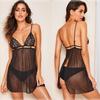 European and American sex underwear sexy women's black suspender mesh see-through nightdress