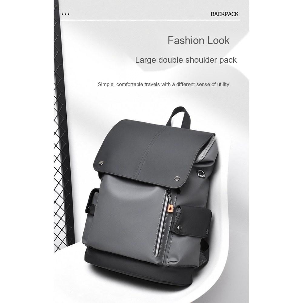 Men Large Capacity Flap PU Backpack with Multiple Pockets for Daily Commute and Travel