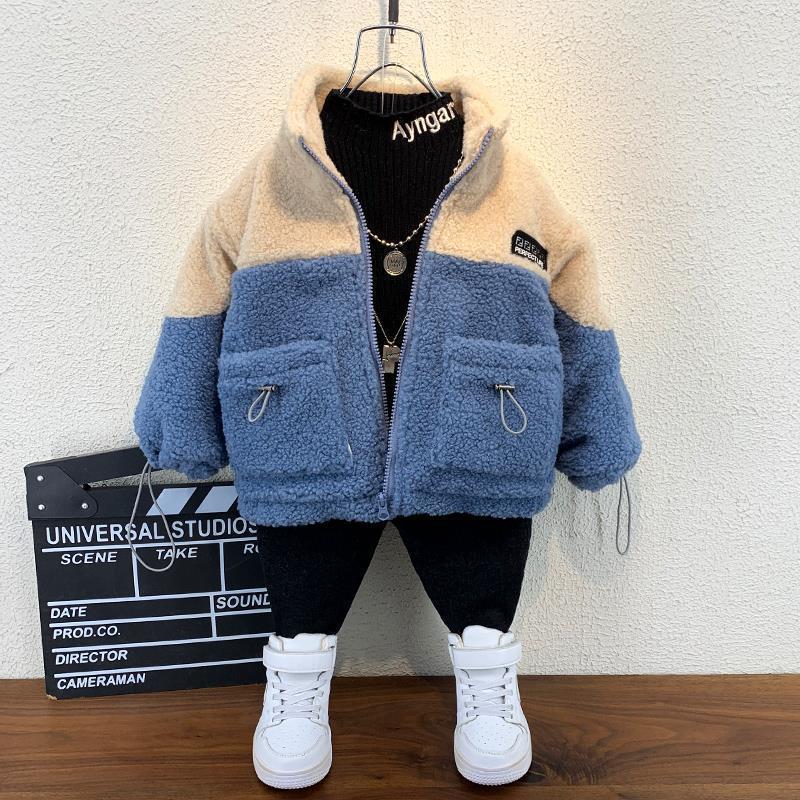 Boys' Plush Lined Jacket - 2025 Winter Style Lambswool Baby Coat, Children's Thick Cotton Padded Outerwear