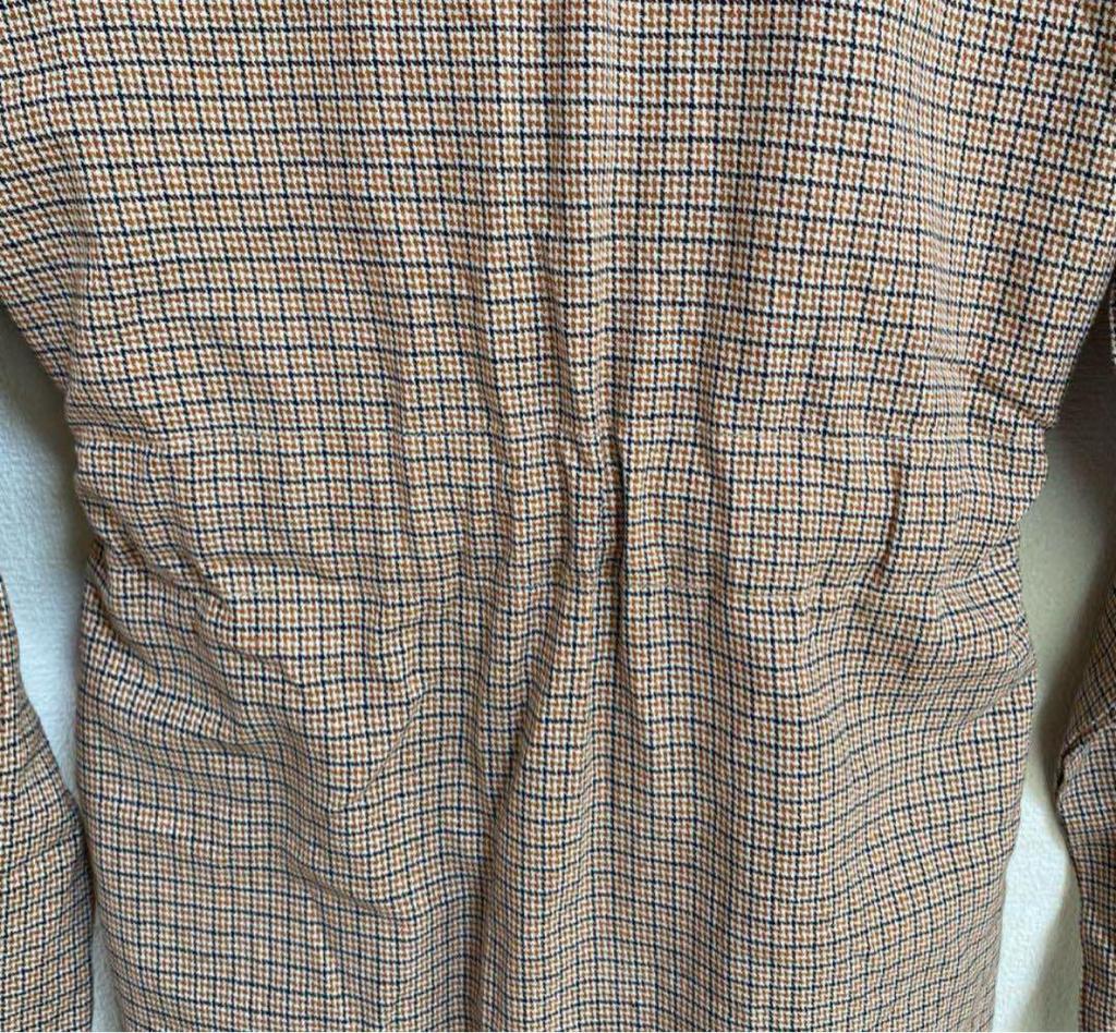 [USED] Brown Check Double-Breasted Coat, No-Collar Long Coat, Korean Style