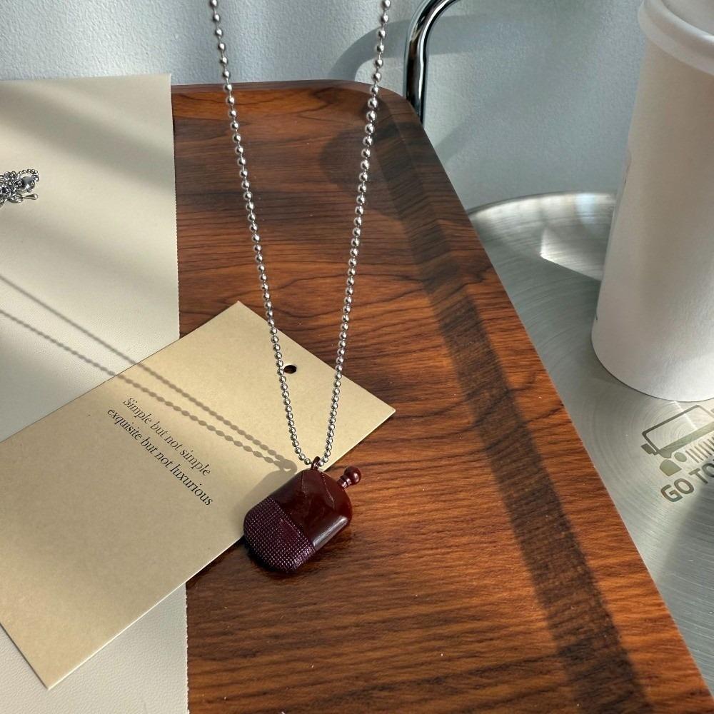 INS Minimalist Pendant Necklace Small Wine Pot Black Rope Sweater Chain Titanium Steel Long Adjustable Neck Chain