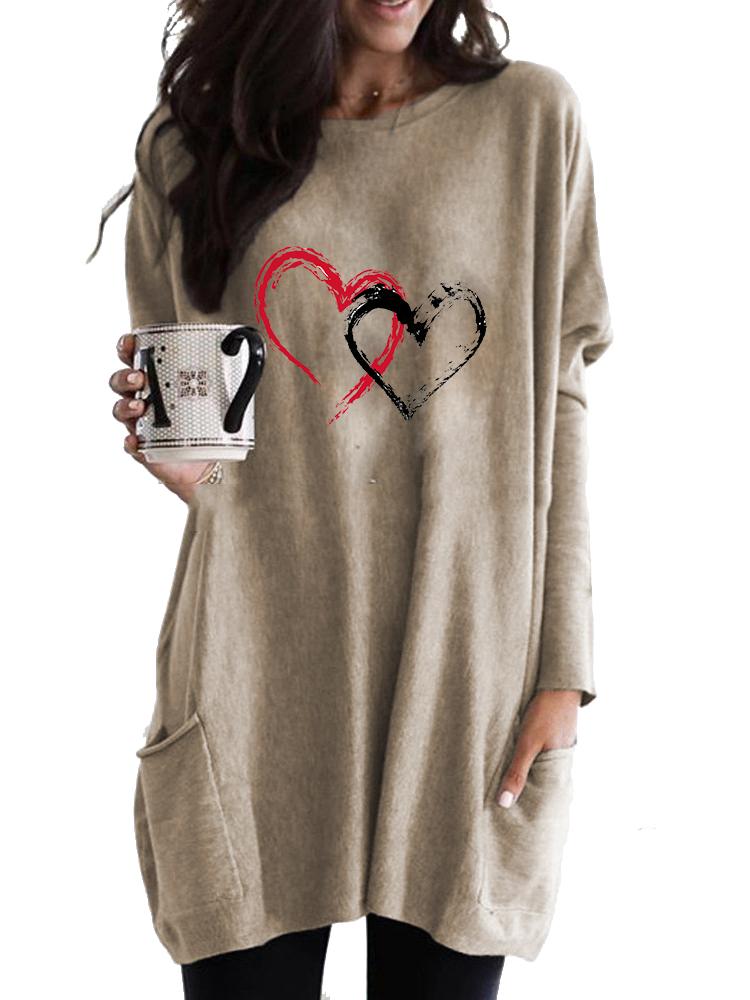 Women's Sweatshirt Women's Long Tunic with Pockets Loose Fit Fashion Printed Logn Sleeve Top