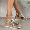Fashion Silver Wedge Sandals Leather Summer Shoes High Heel Buckle Platform Sandals Woman Outdoor Thick Sole Women Sandals Peep Toe 2025