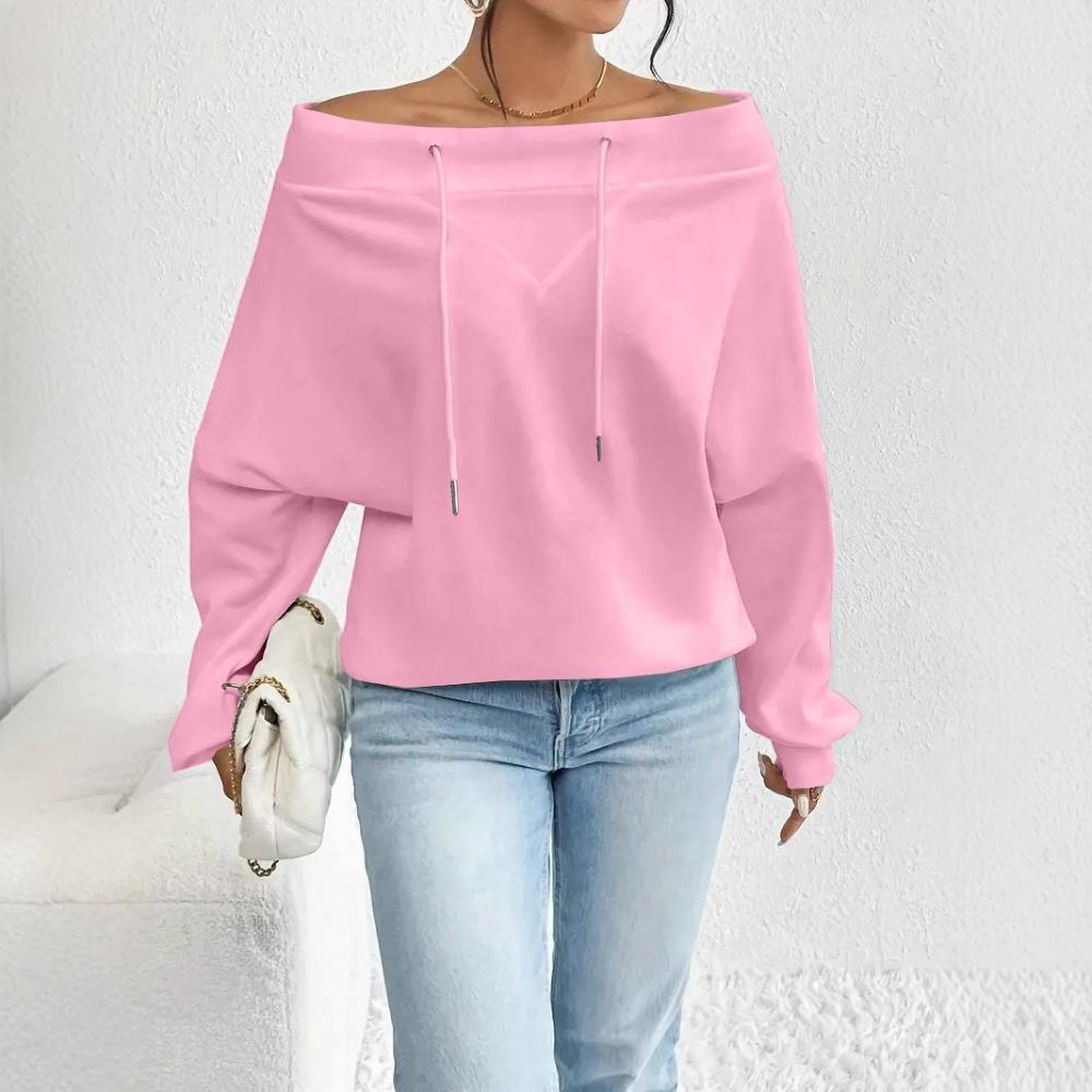 Neues Damen Locker und Lässig Kordelzug Schulterfrei Einseitig schulterfrei Top