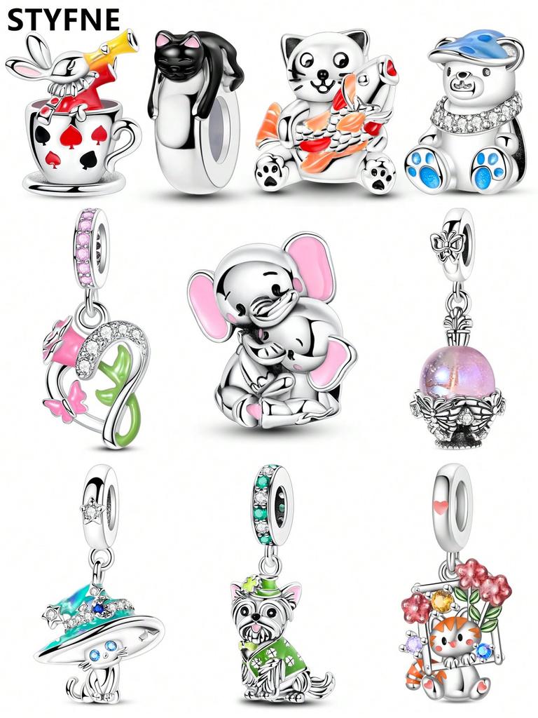 Copper Plated Original Charms Hip Hop Bear Butterfly Rose Beads Fit Bracelet Women'S Jewelry Gift