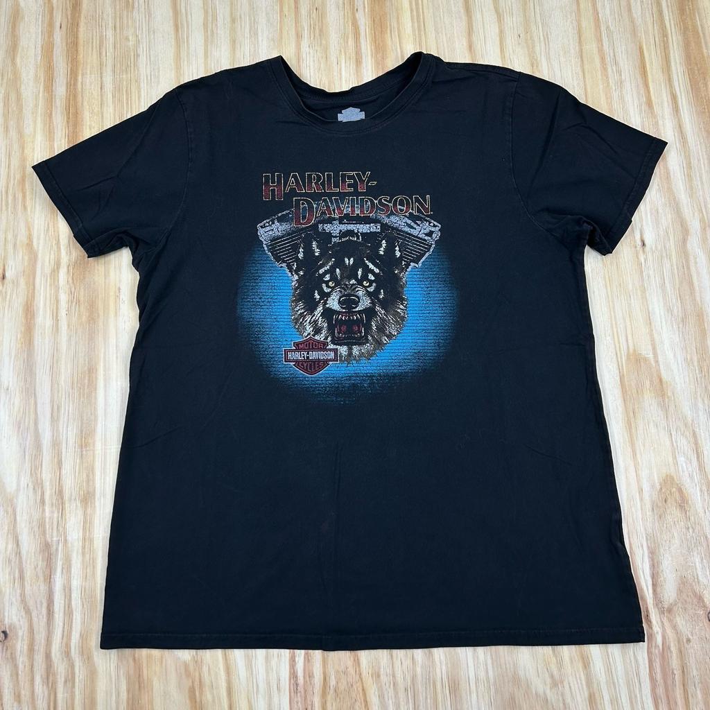 Harley Davidson Women’s Y2K Motorcycle T-Shirt 2XL Wolf Retro Graphic Black Unisex T-Shirt