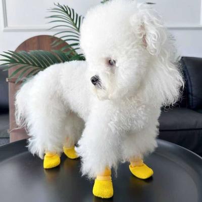 4PCS Adjustable Dog Mesh Shoes Breathable Anti-slip Pet Socks Cute Dog Foot Cover Snow