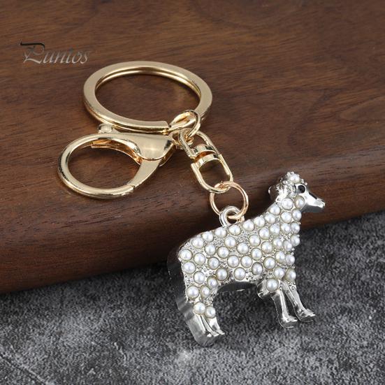 Metal Key Holder Faux Pearl Sheep Keychain, Zinc Alloy Lamb Car Ring Animal Keyring Pendant Holder, Handbags Backpacks Charm Decorative Accessory for