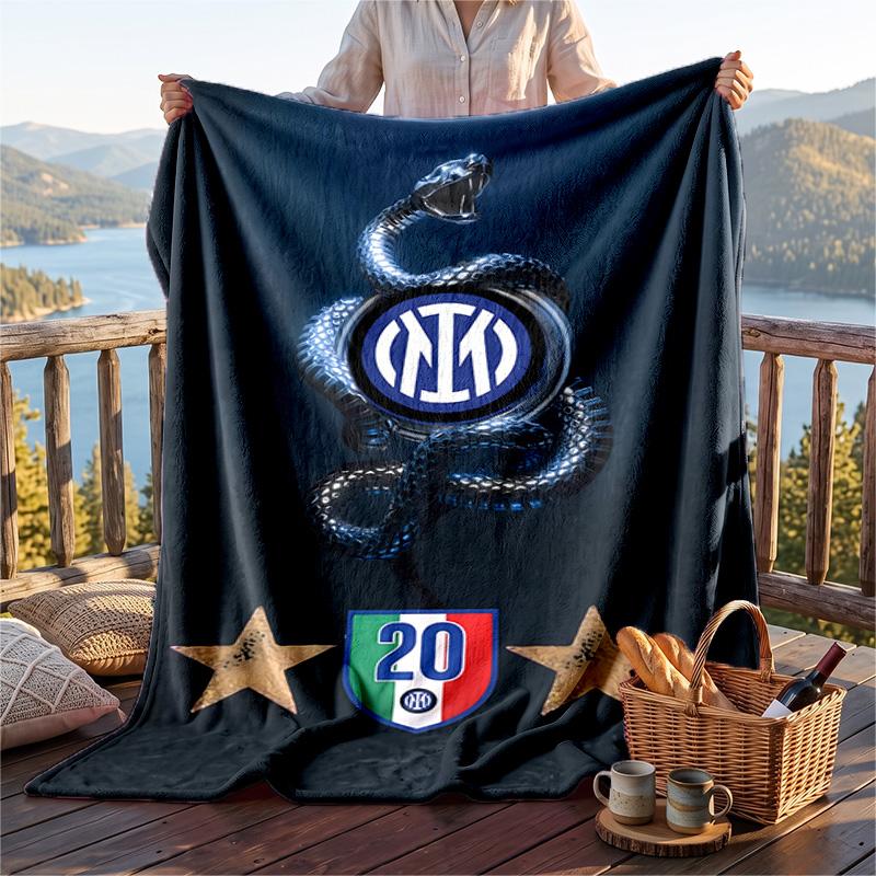 Warme Flanelldecke mit Inter Mailand Muster, Leichte, bequeme Überwurfdecke für Bett und Sofa