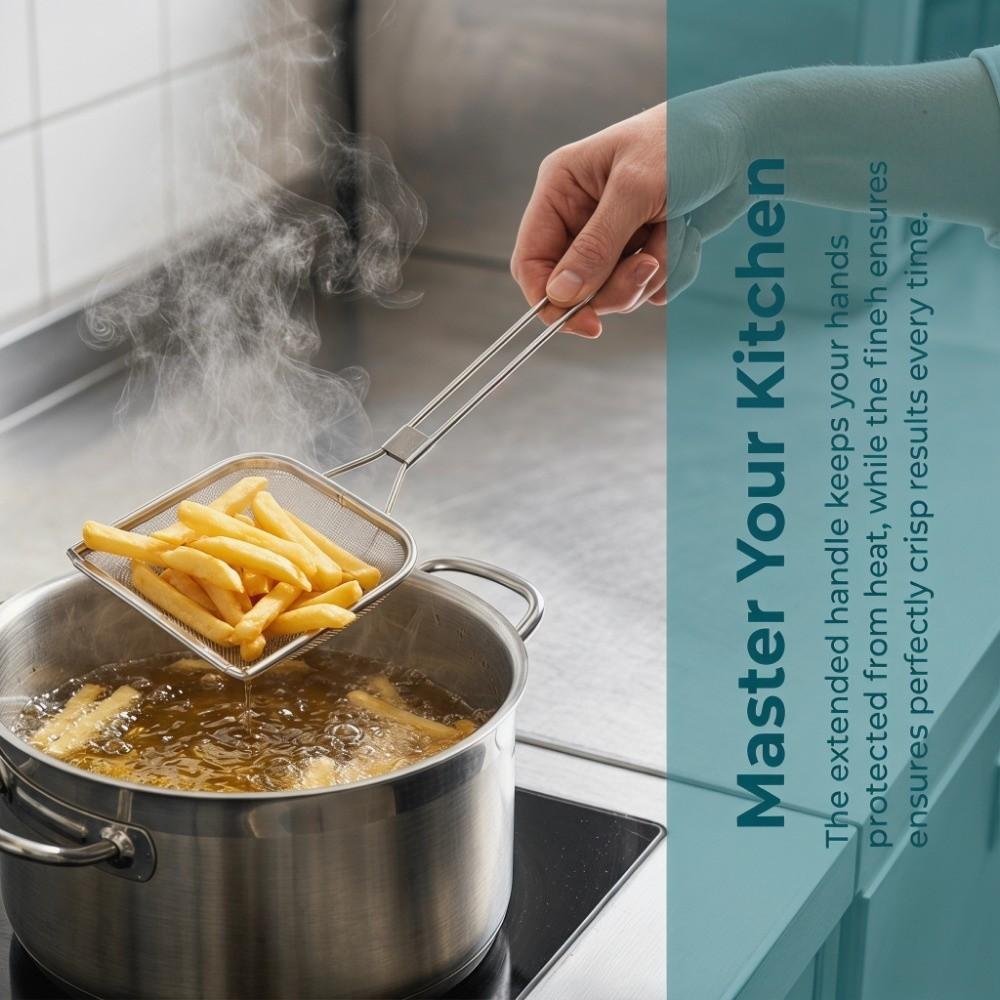Stainless Steel Oil Strainer Skimmer Long Handle Skimmer Spoon Oil Skimmer Spoon Deep Fryer