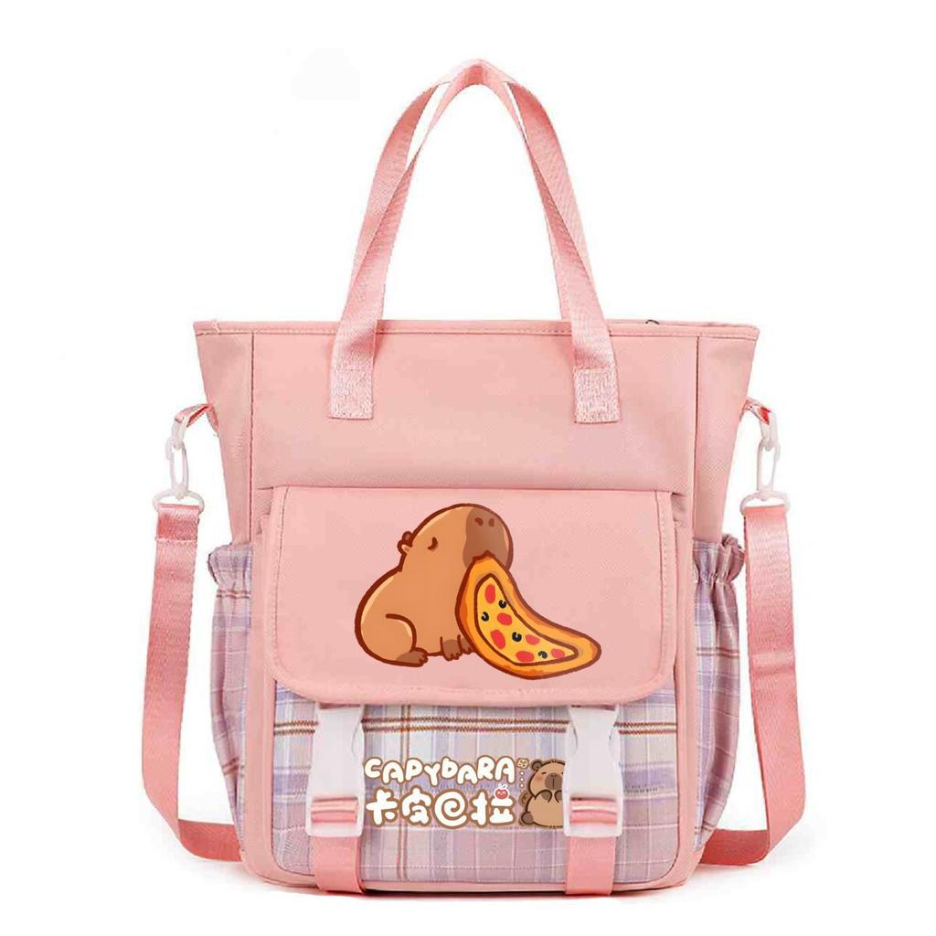 Crossbody bag, primary school, junior high school schoolbag, male and female students tutoring bag, cute kapibara large-capacity shoulder bag.