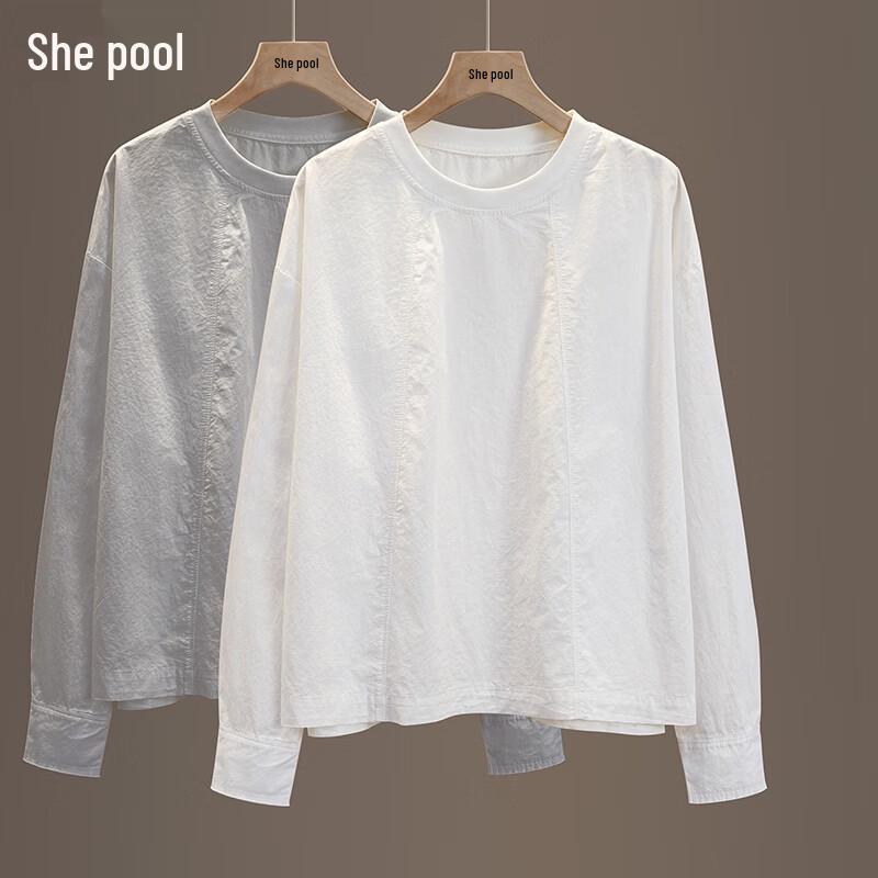 Women s Solid Round Neck Raw Edge Pullover Shirt L