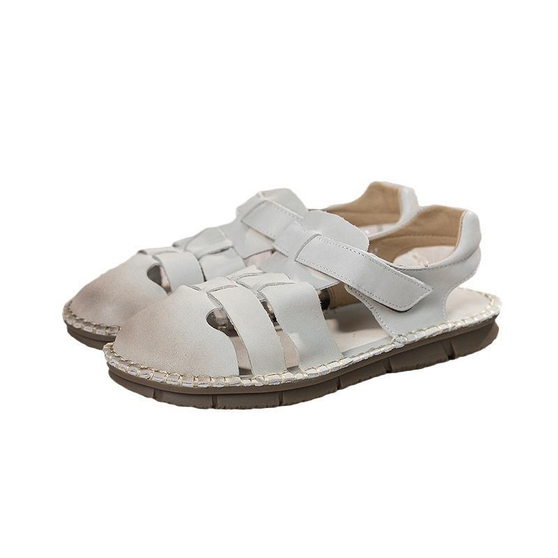 Spring and summer new sandals women's first layer cowhide comfortable massage sole casual retro women's shoes