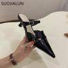 Fashion SUOJIALUN 2024 Spring New Brand Women Slipper fashion Pointed Toe Slip On Mules Shoes Thin High Heel Outdoor Dress Sandal Pumps