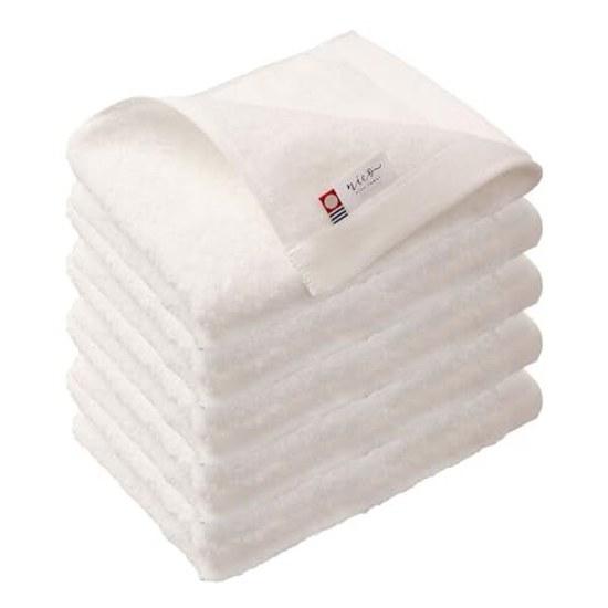 Imabari Towel Nico Face Set 5 Resort Hotel 34x85cm Soft Texture High Quality Standard Fluffy Cotton 100 Plain Made Japan (Snow)