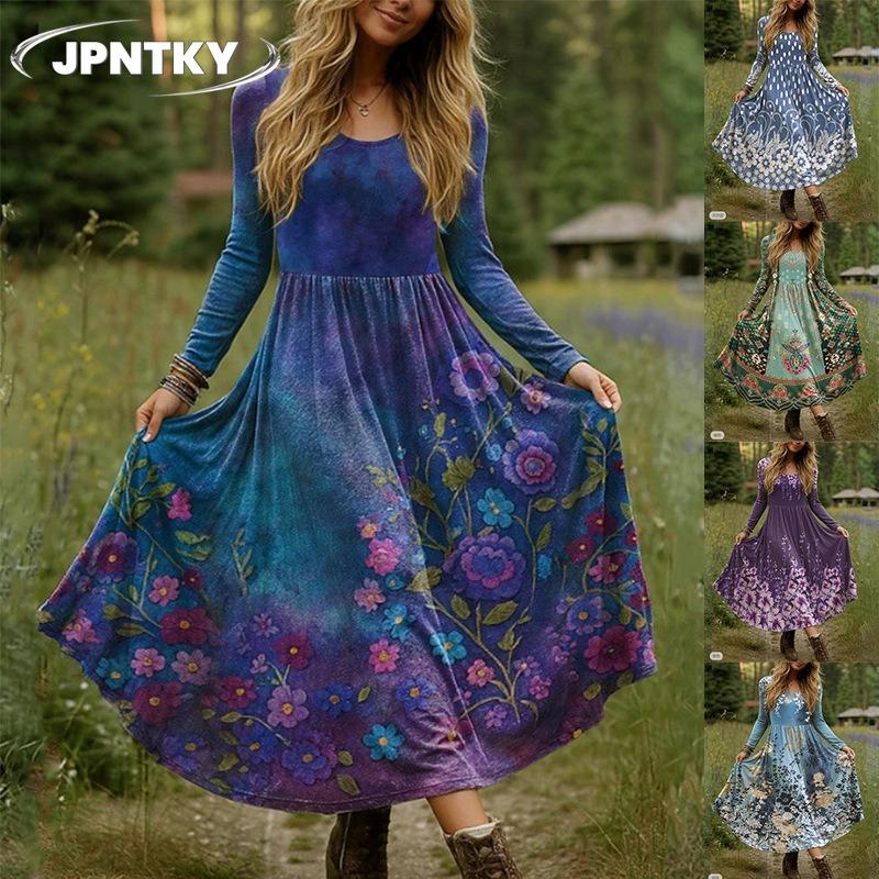 JPNTKY Moda Autunno Inverno Manica Lunga Girocollo Abiti Casual
