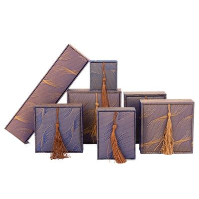 Fashion Linen Tassel Jewelry Box Rectangular with Fringe Jewelry Display Box Chinese Style Jewelry Packaging Box for Woman