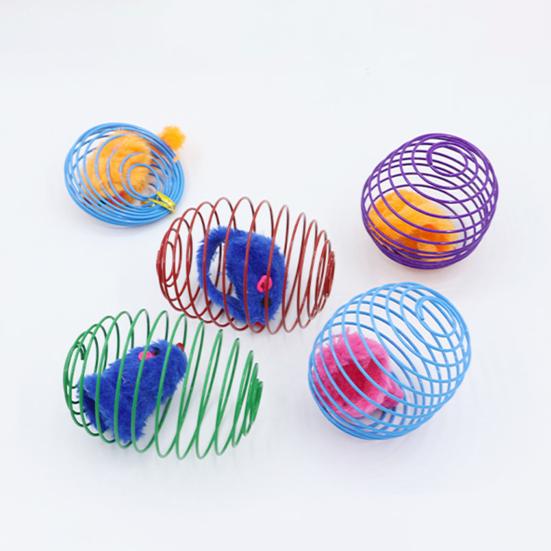 Yousheng Cat Toy Built-in Plush Mouse Spring Wire Cage Design Boredom Relief Pet Cat Chew Toy Cat Hunting Simulation
